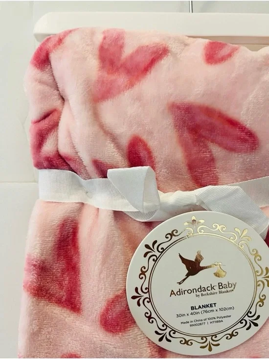 Adirondack Baby by Berkshire Nursery Blanket Pink with Pink Hearts - Picture 3 of 12